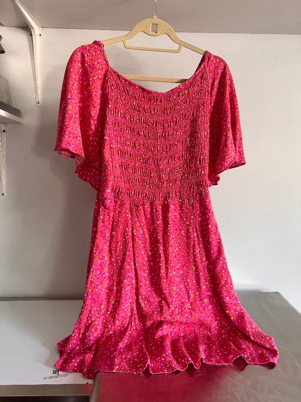 Free People Smocked Front & Tie-Close Back Pink Floral Dress